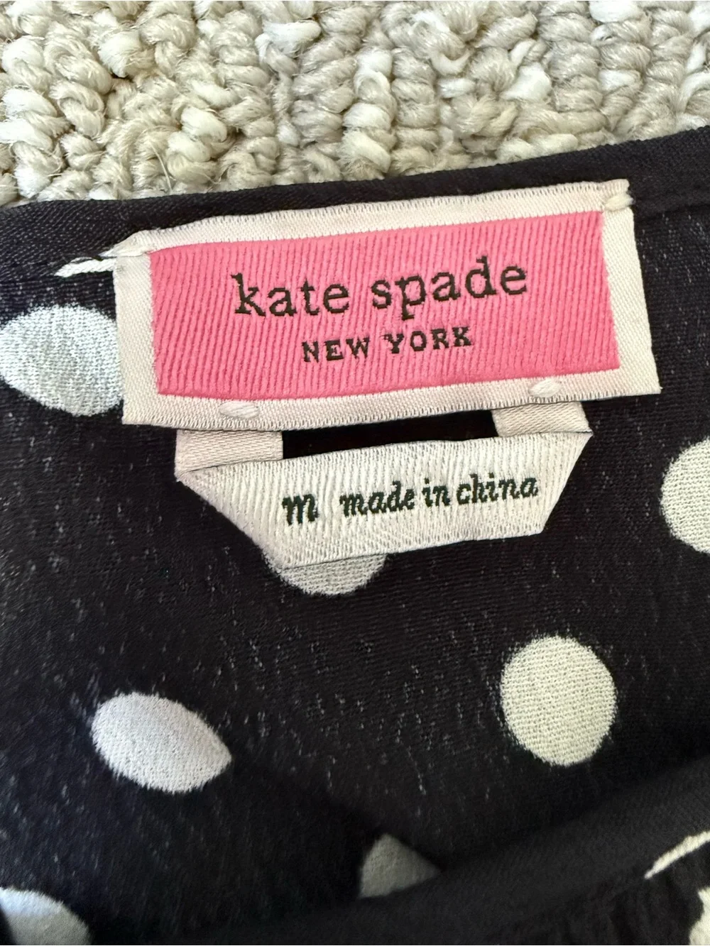 Kate Spade Black White Polka Dot Blouse Top 3/4 Sleeve M